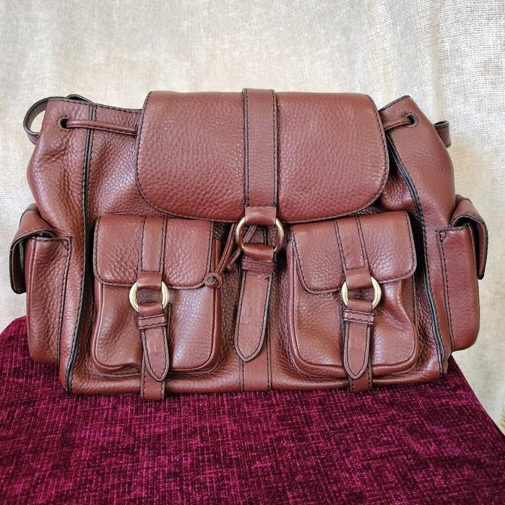 COLE HAAN Reddish Brown Pebbled Leather Adjustable Strap Satchel Shoulder Bag